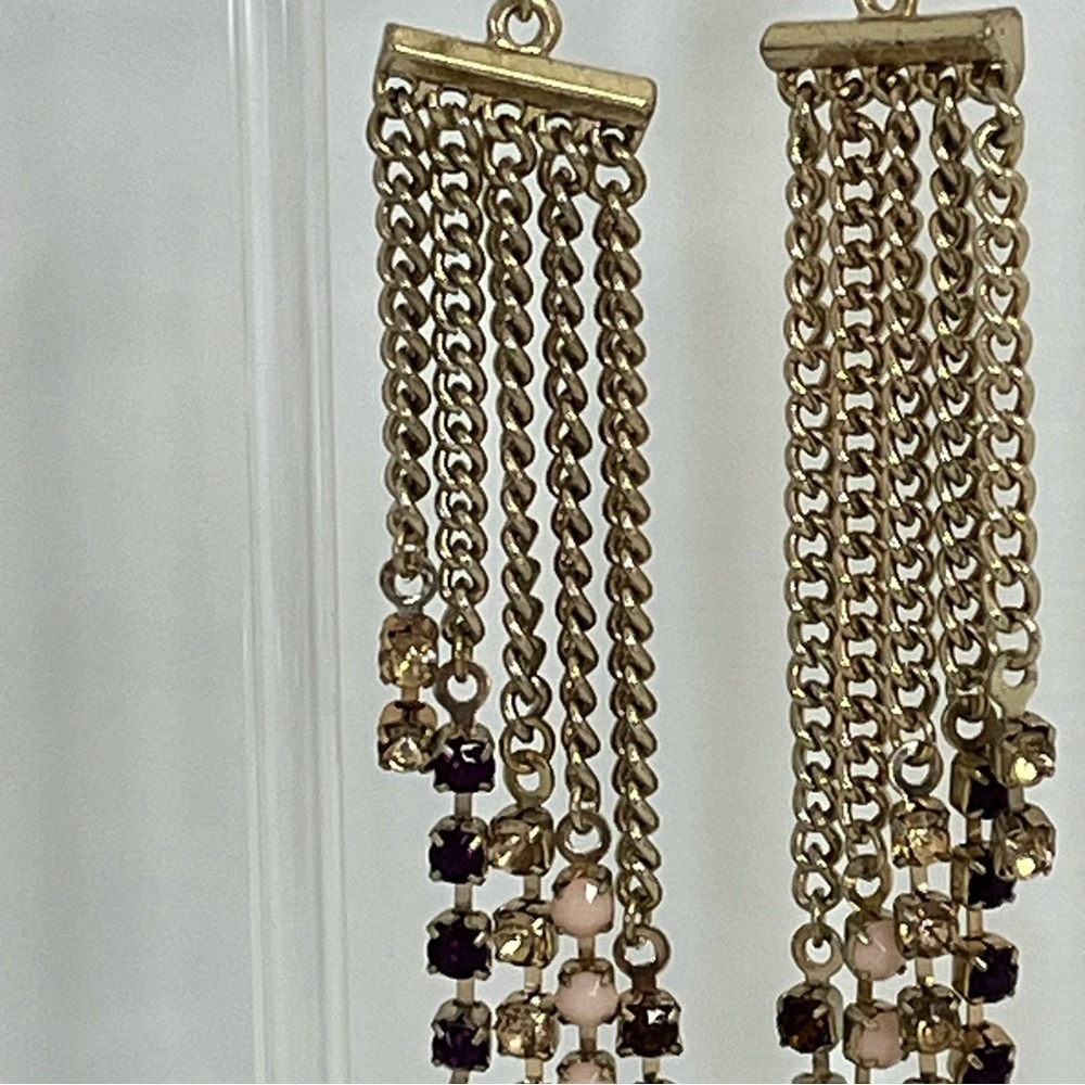 Vintage Gold Tone and Multicolor Crystal Dangle Earrings - Picture 3 of 11